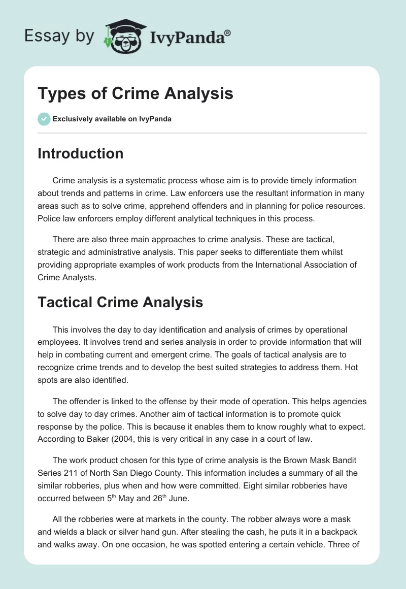 Types of Crime Analysis. Page 1