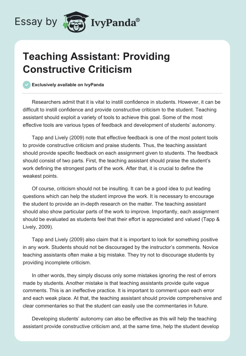 Teaching Assistant: Providing Constructive Criticism. Page 1
