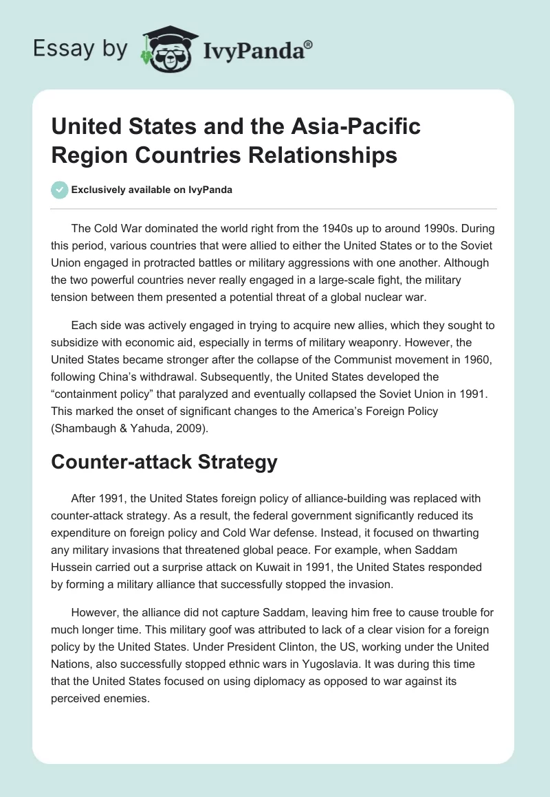 United States and the Asia-Pacific Region Countries Relationships. Page 1