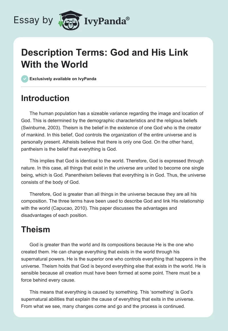 Description Terms: God and His Link With the World. Page 1