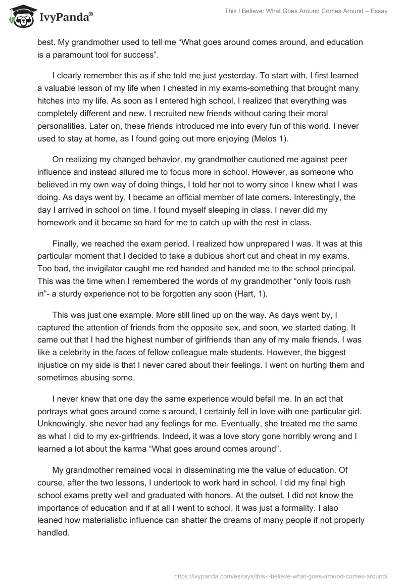 This I Believe: What Goes Around Comes Around – Essay. Page 2
