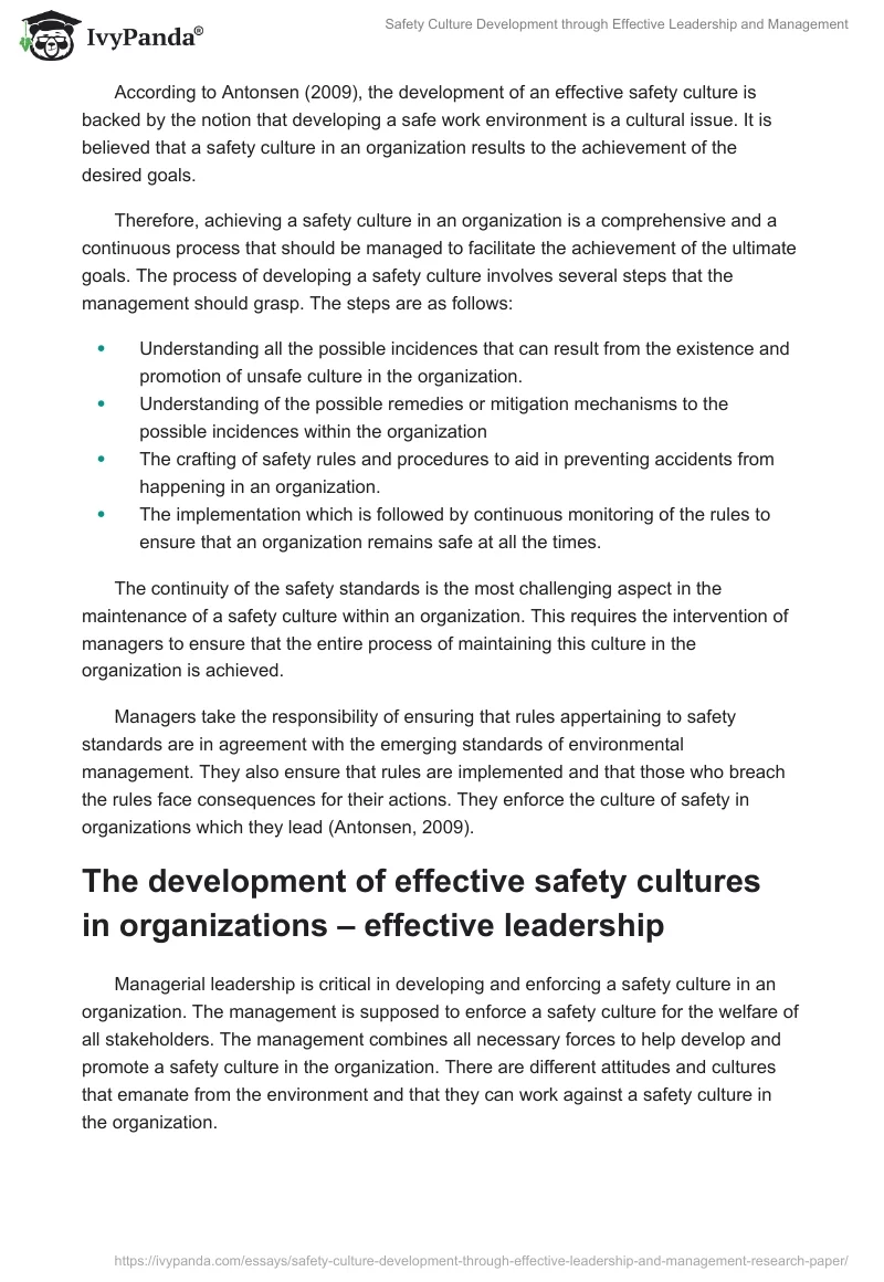 Safety Culture Development Through Effective Leadership and Management. Page 2
