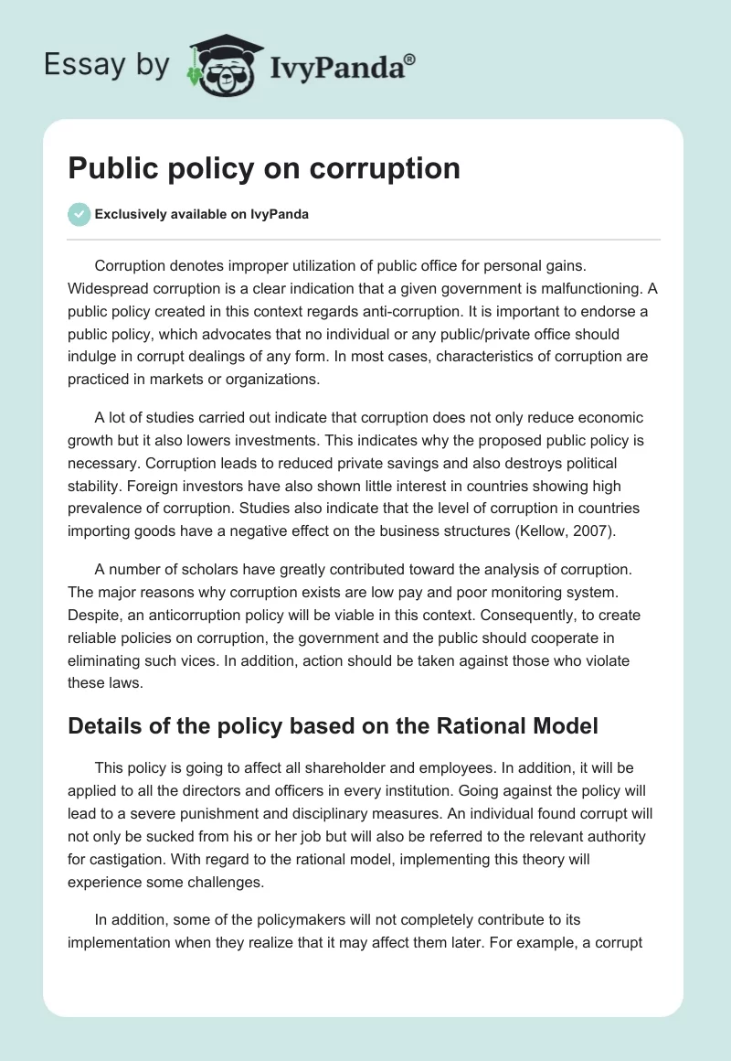 Public Policy on Corruption. Page 1