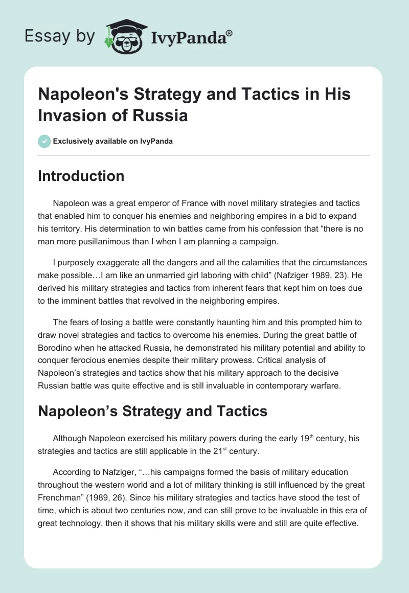 Napoleon's Strategy and Tactics in His Invasion of Russia. Page 1