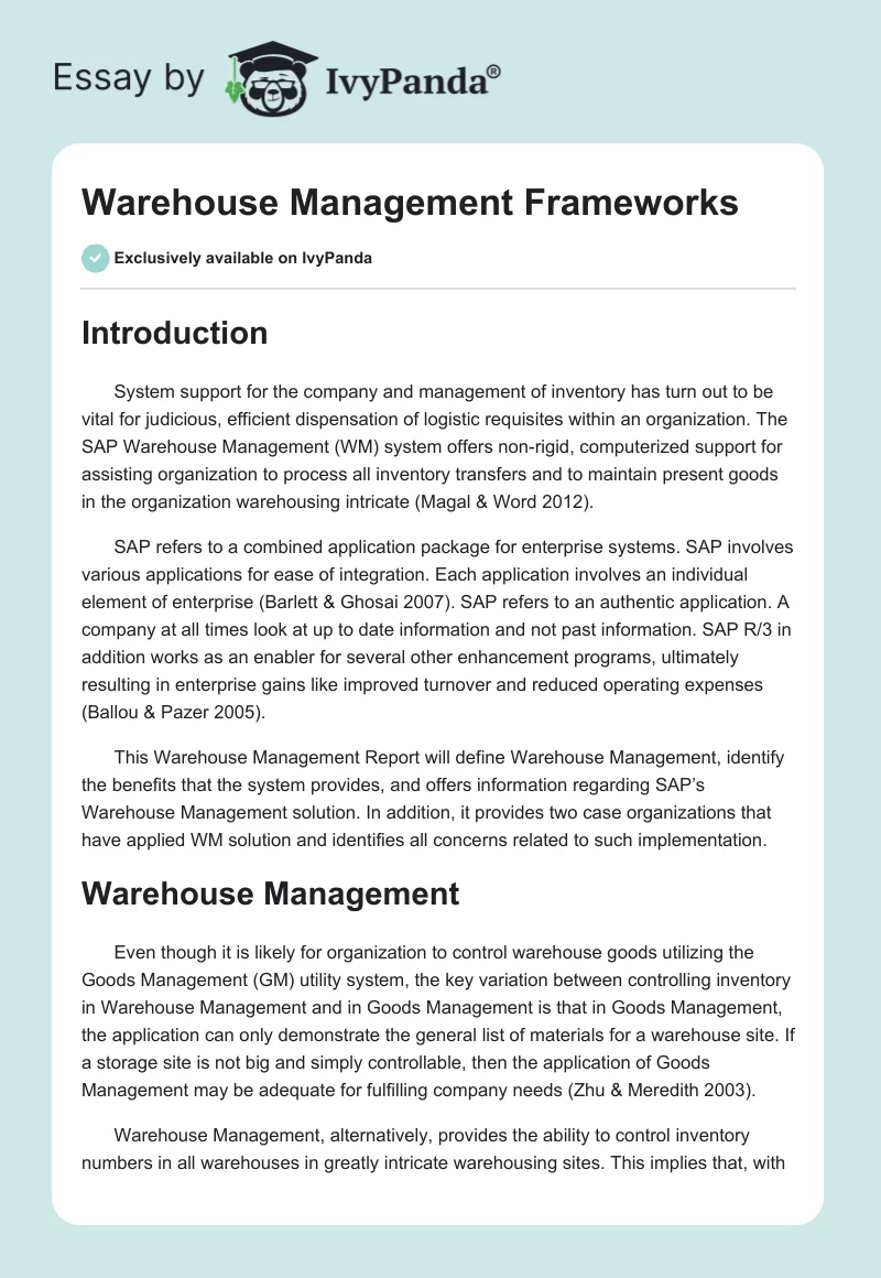 Warehouse Management Frameworks. Page 1