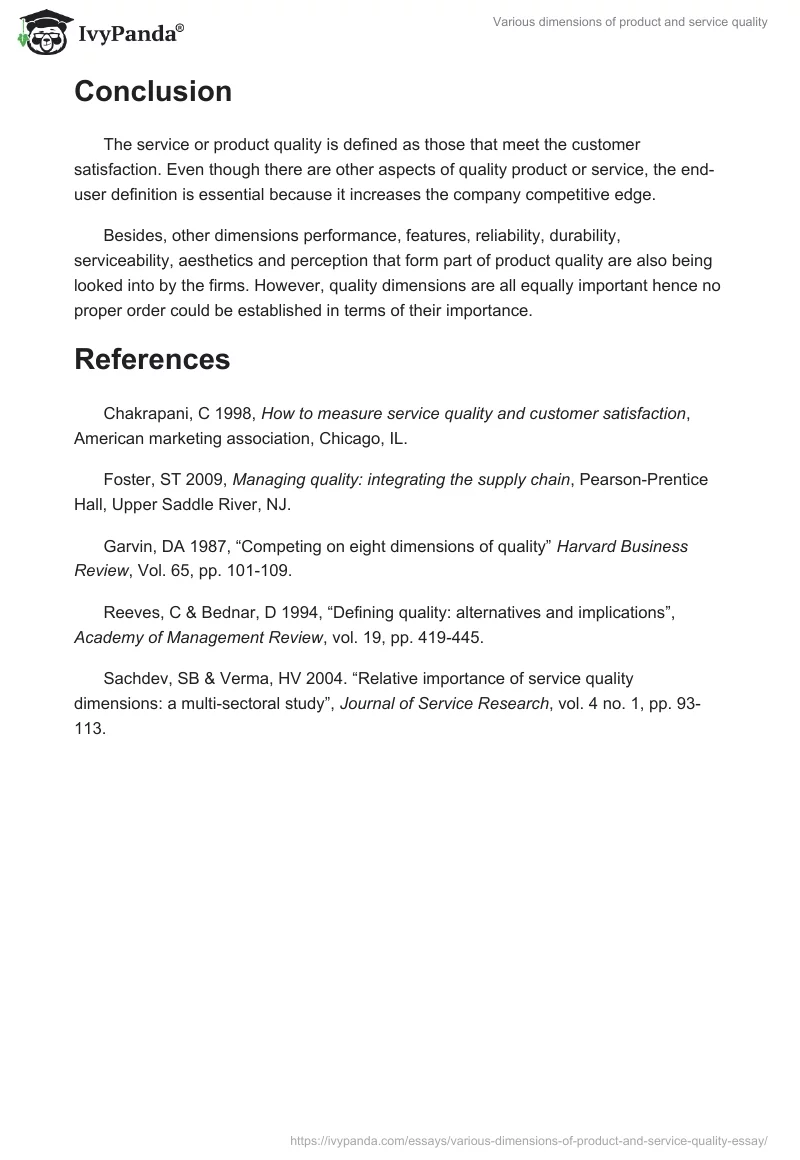 Various dimensions of product and service quality. Page 4