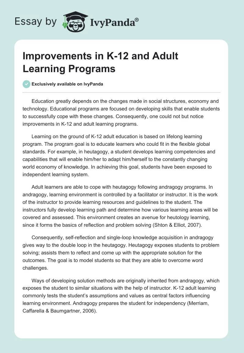 Improvements in K-12 and Adult Learning Programs. Page 1