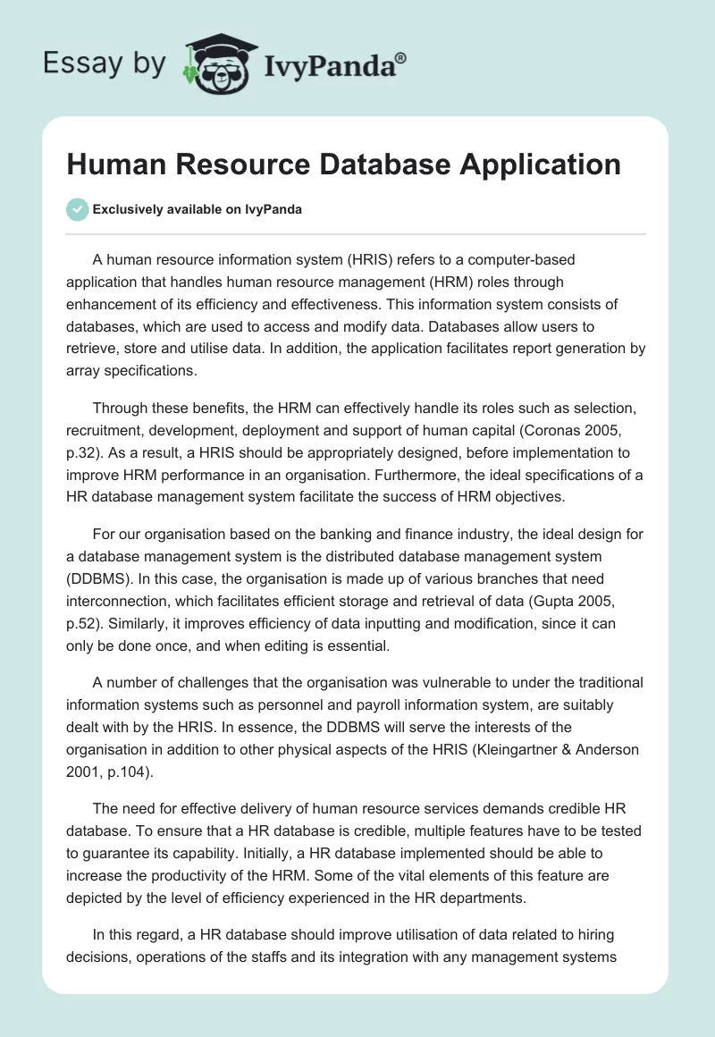 Human Resource Database Application. Page 1