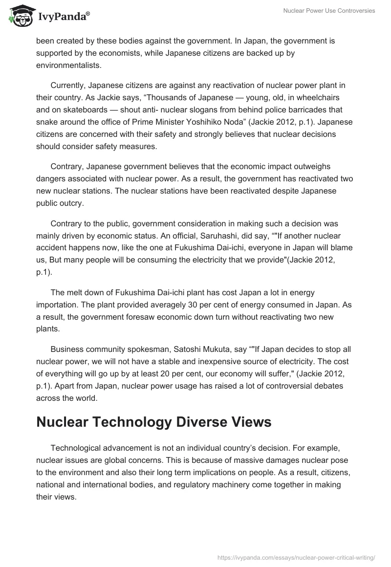 Nuclear Power Use Controversies. Page 2