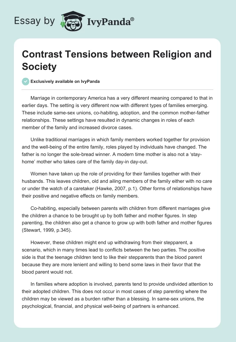 Contrast Tensions between Religion and Society. Page 1