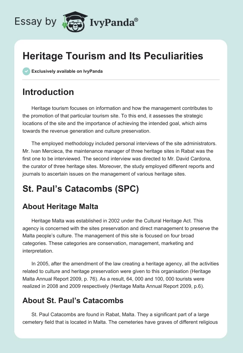 Heritage Tourism and Its Peculiarities. Page 1