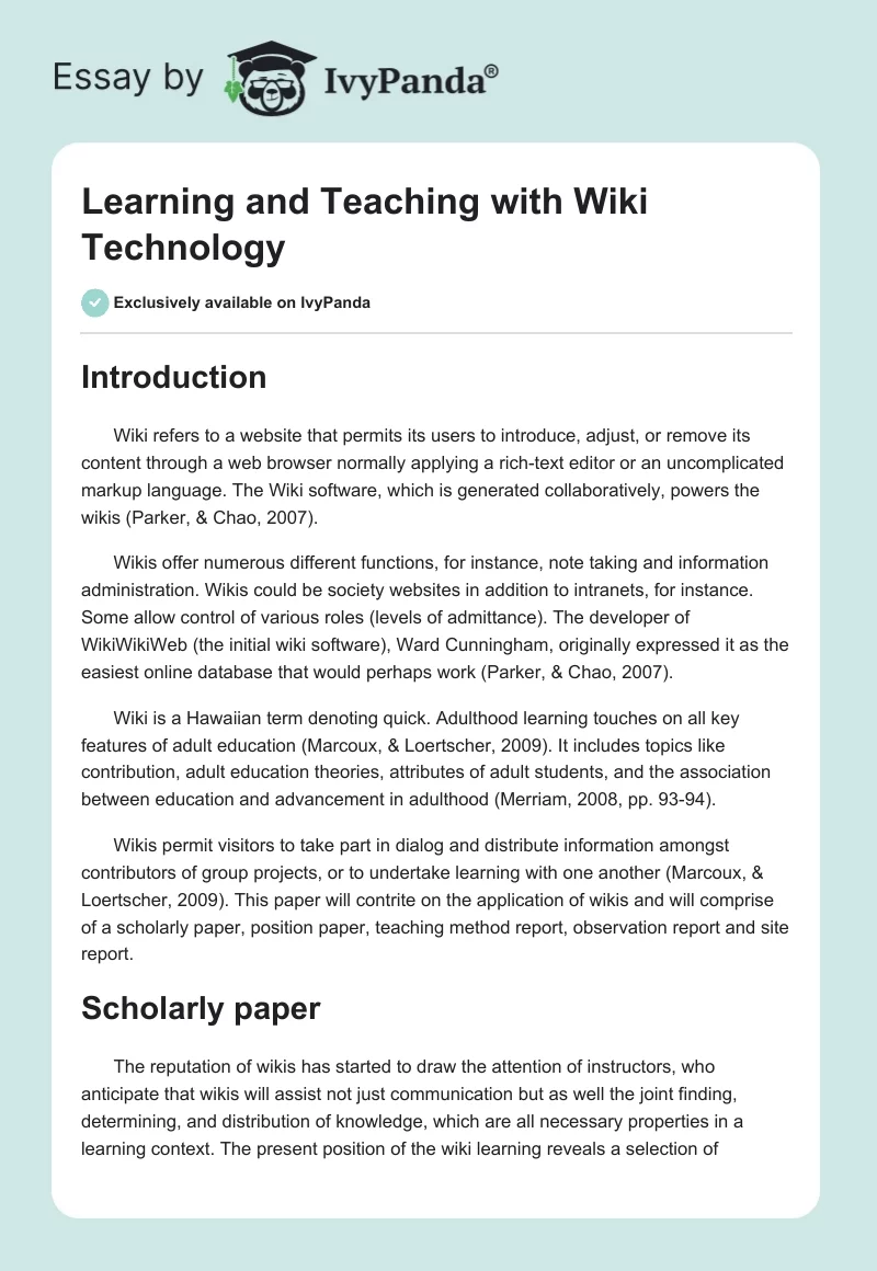 Learning and Teaching with Wiki Technology. Page 1