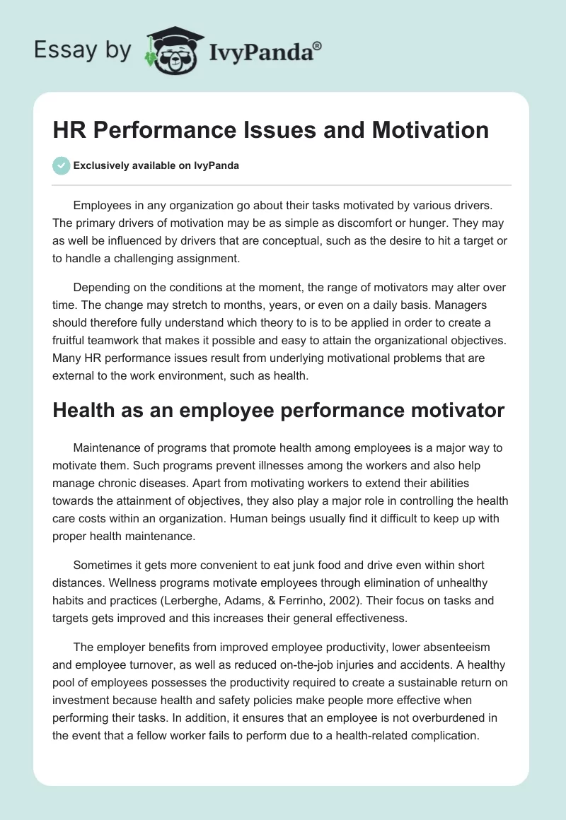 HR Performance Issues and Motivation. Page 1