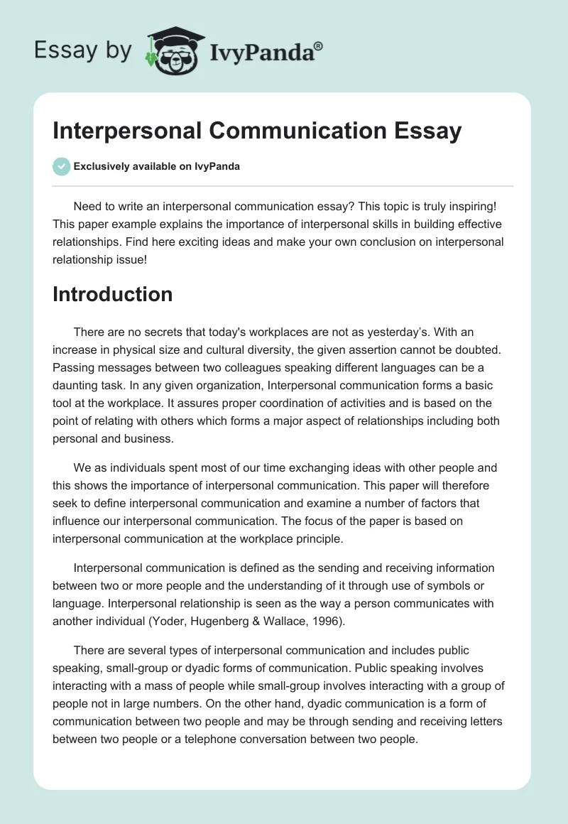 Interpersonal Communication Essay. Page 1