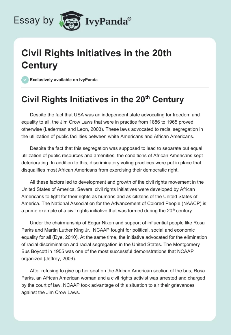 Civil Rights Initiatives in the 20th Century. Page 1
