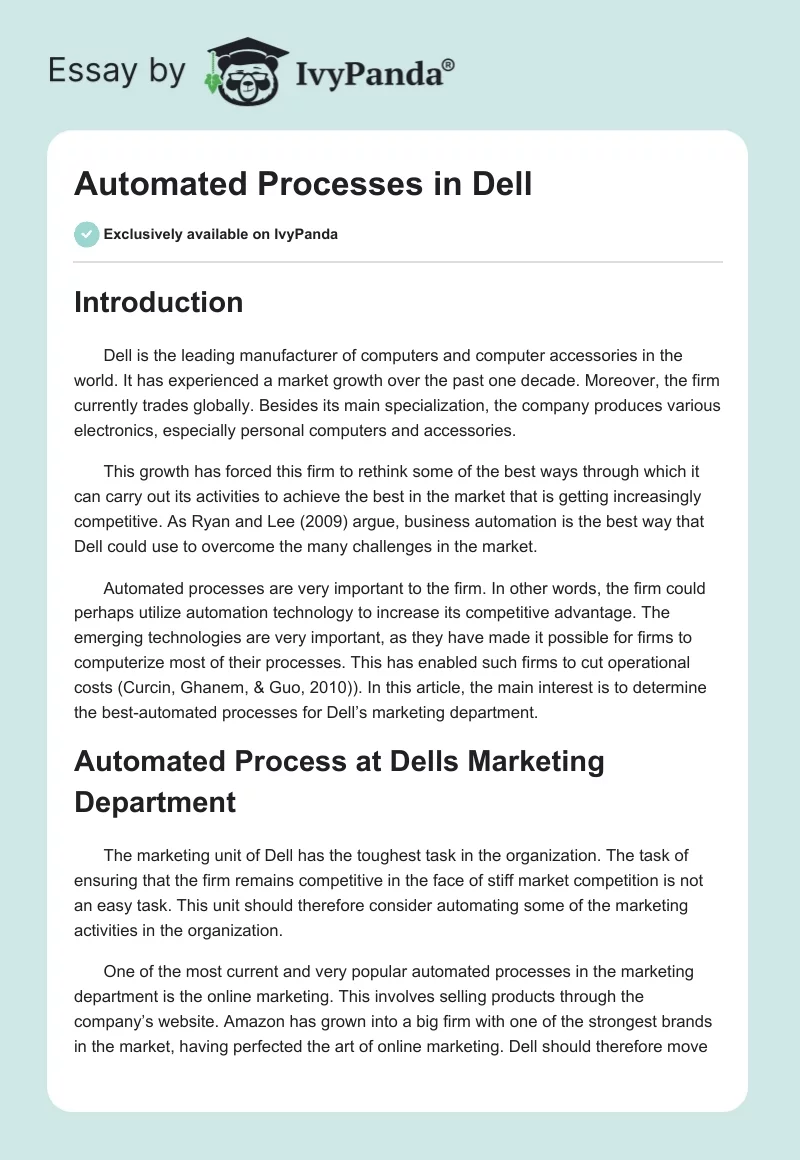 Automated Processes in Dell. Page 1