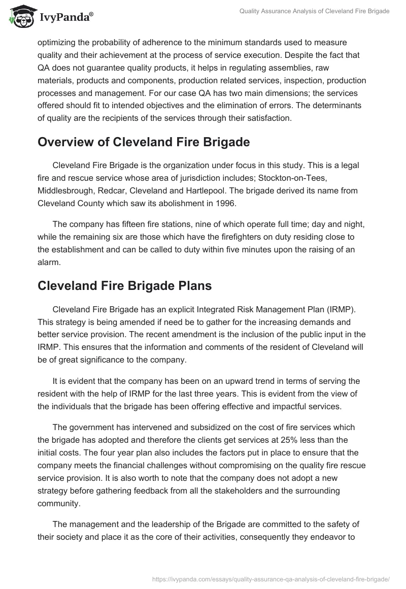 Quality Assurance Analysis of Cleveland Fire Brigade. Page 2