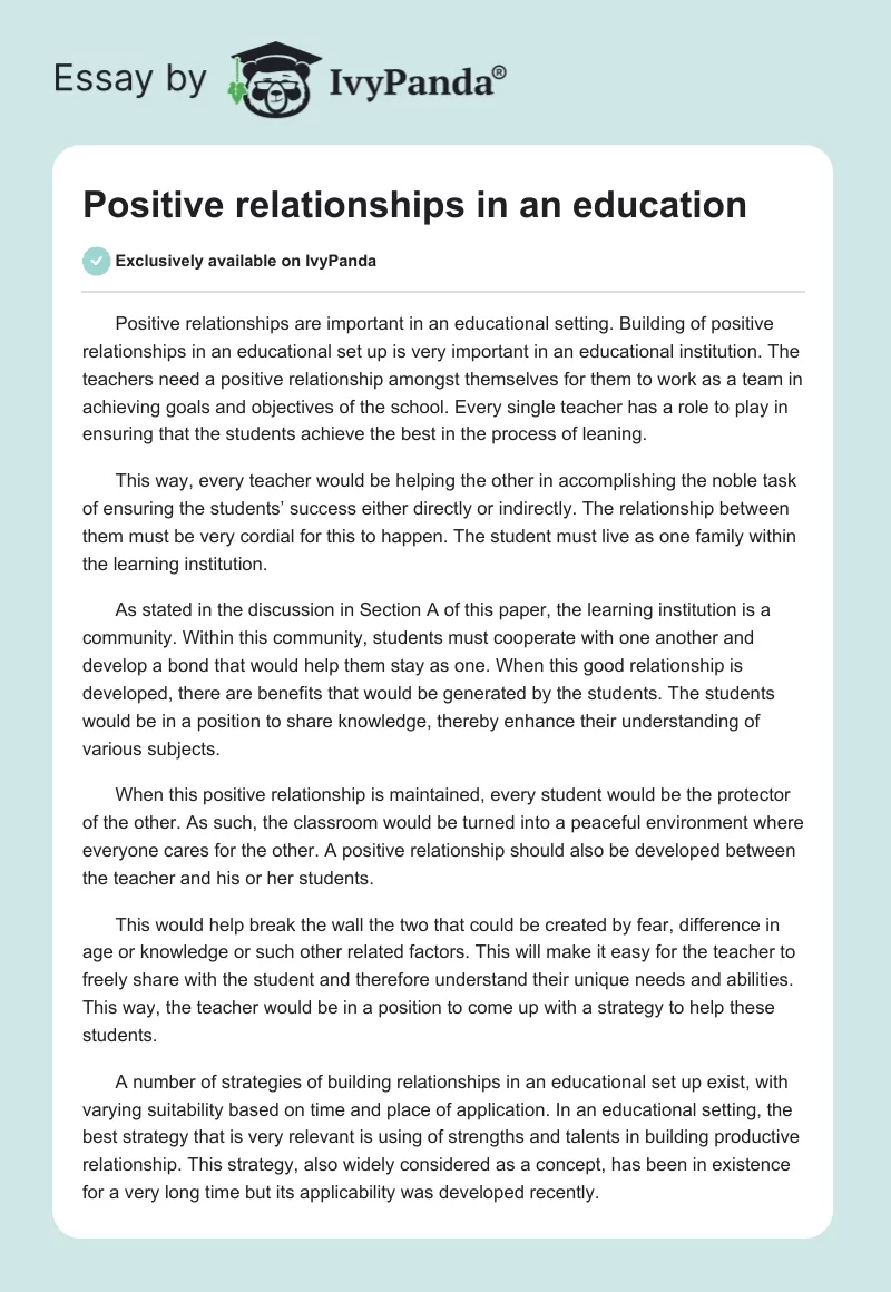 Positive relationships in an education. Page 1