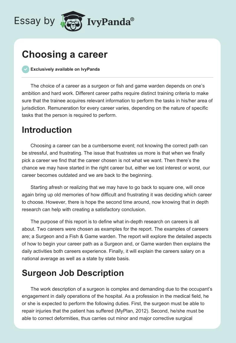 Choosing a Career. Page 1