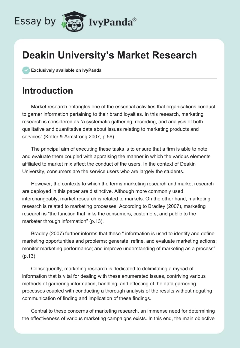 Deakin University’s Market Research. Page 1