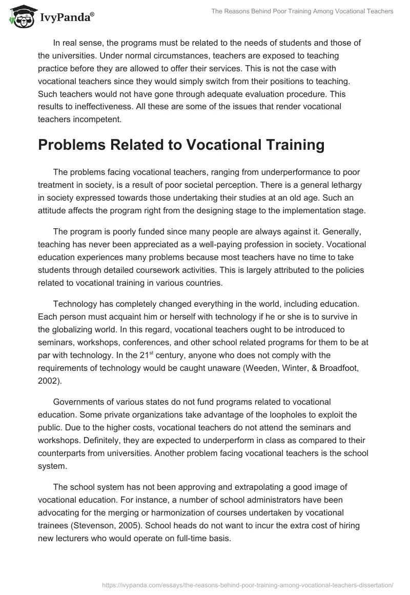The Reasons Behind Poor Training Among Vocational Teachers. Page 3