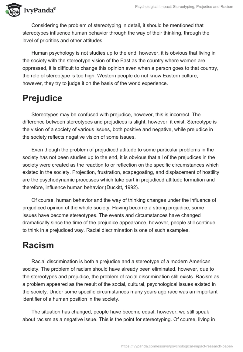 Psychological Impact: Stereotyping, Prejudice and Racism. Page 2