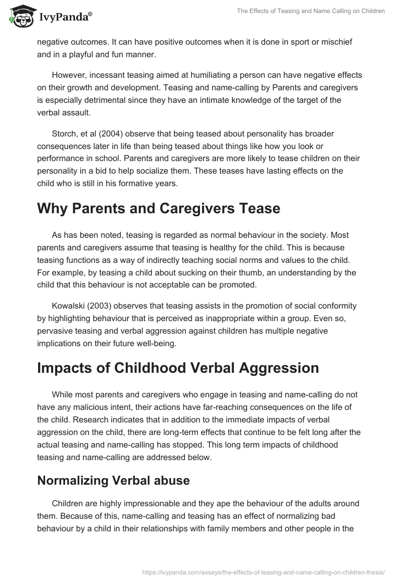 The Effects of Teasing and Name Calling on Children. Page 2