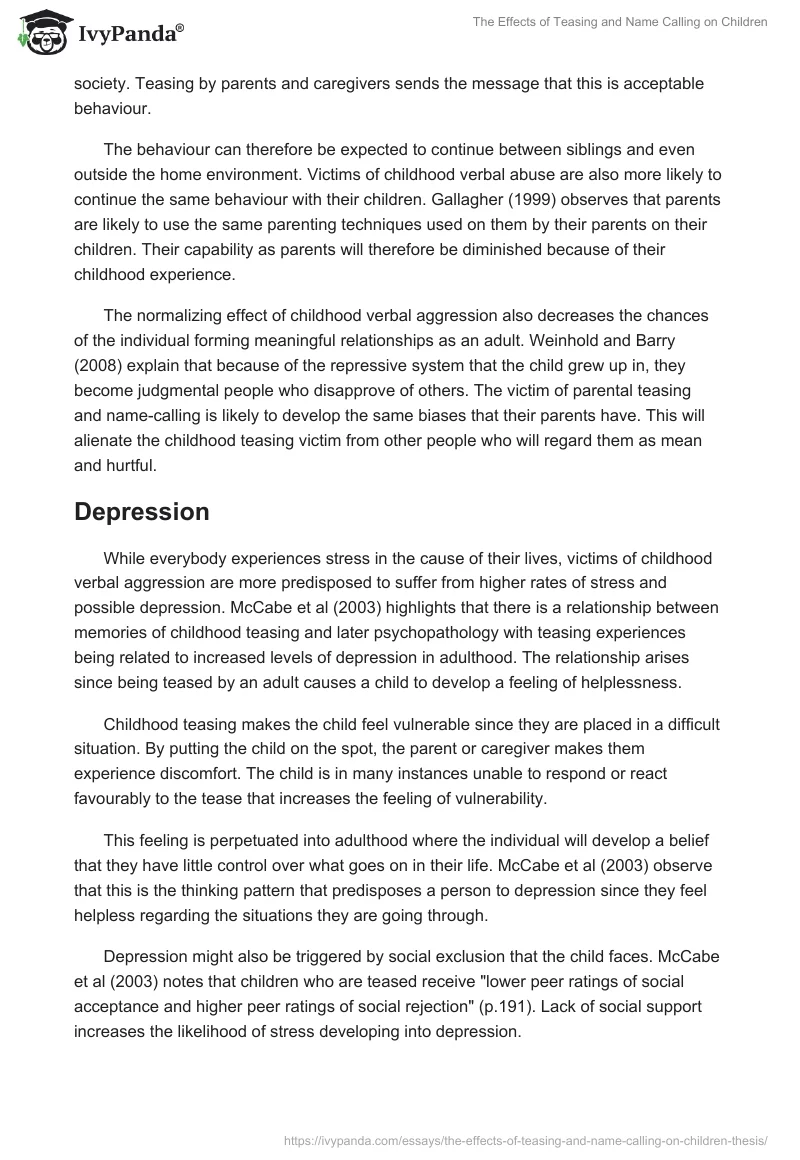 The Effects of Teasing and Name Calling on Children. Page 3