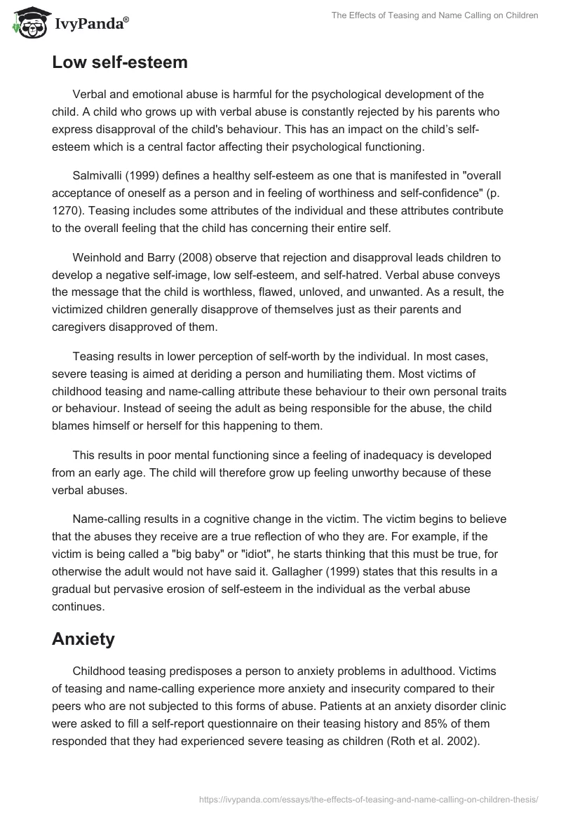 The Effects of Teasing and Name Calling on Children. Page 4