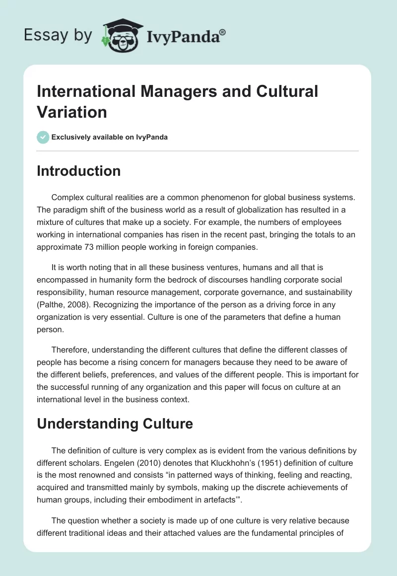International Managers and Cultural Variation. Page 1