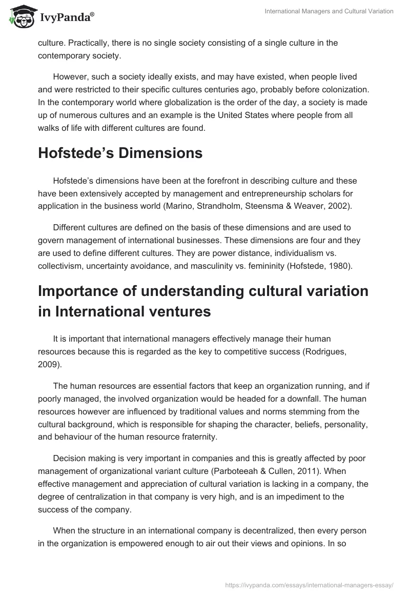 International Managers and Cultural Variation. Page 2