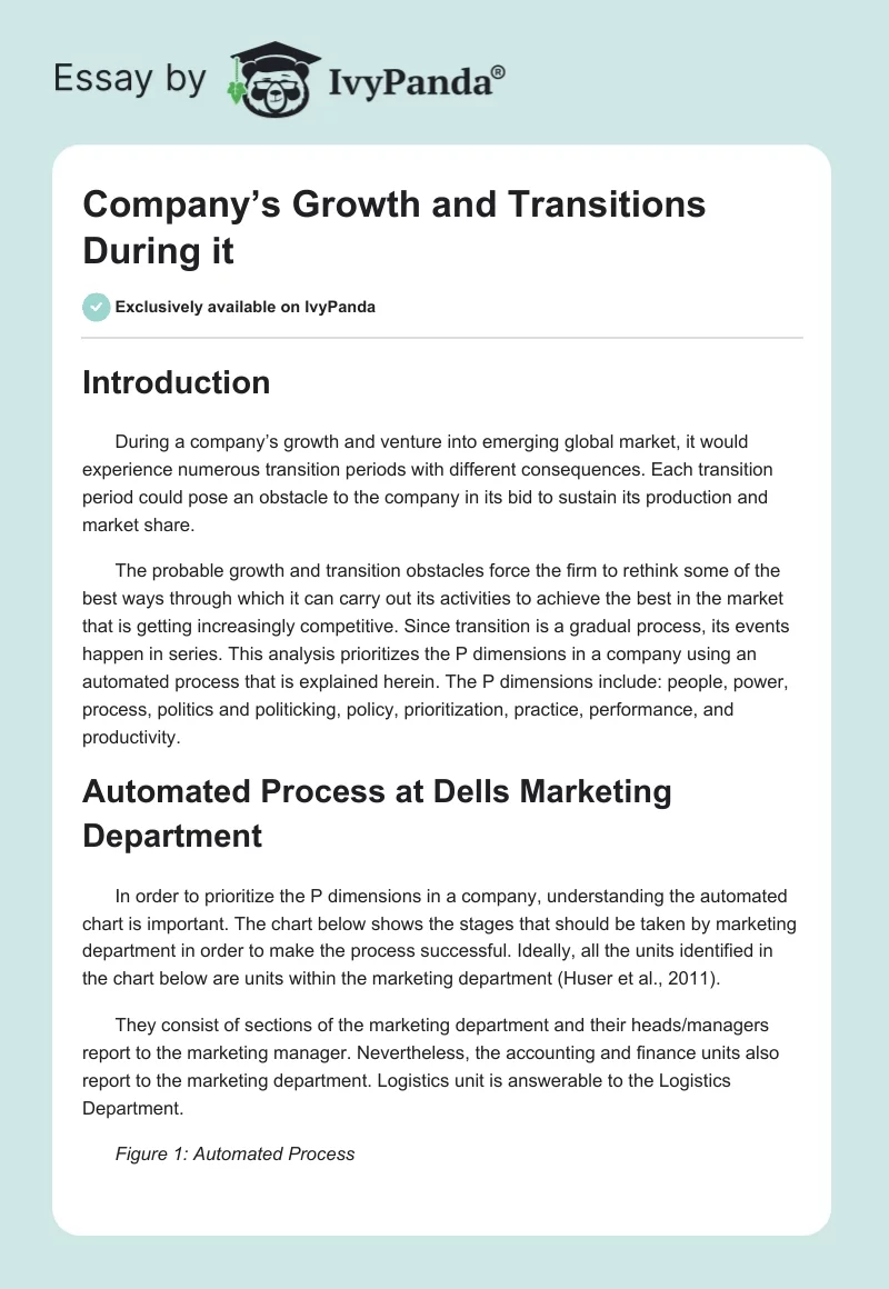 Company’s Growth and Transitions During it. Page 1
