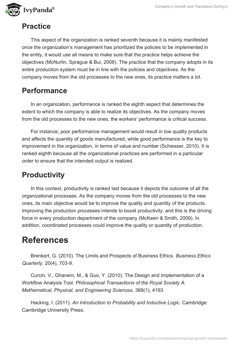 Company’s Growth and Transitions During it. Page 5