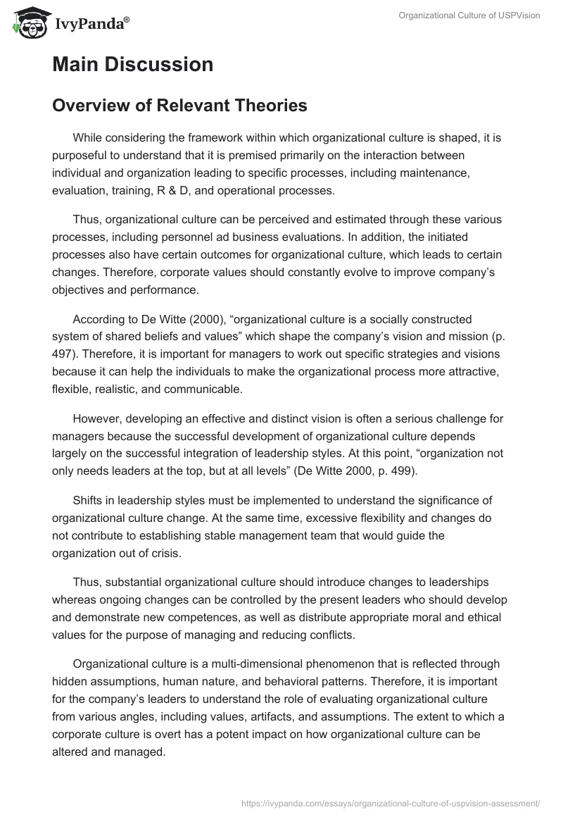Organizational Culture of USPVision. Page 2