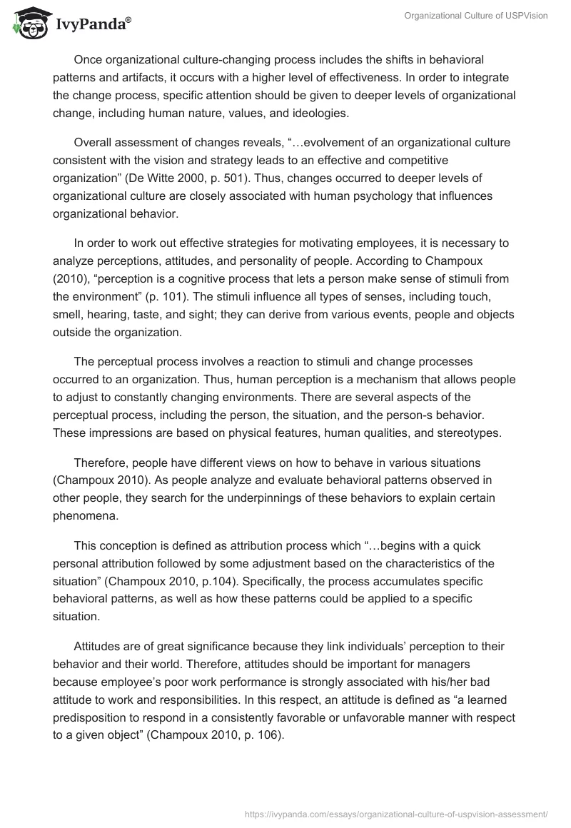 Organizational Culture of USPVision. Page 3