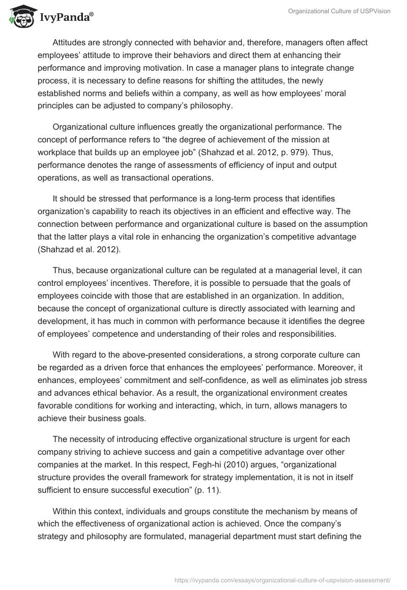 Organizational Culture of USPVision. Page 4