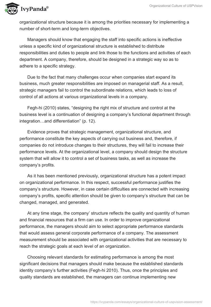 Organizational Culture of USPVision. Page 5