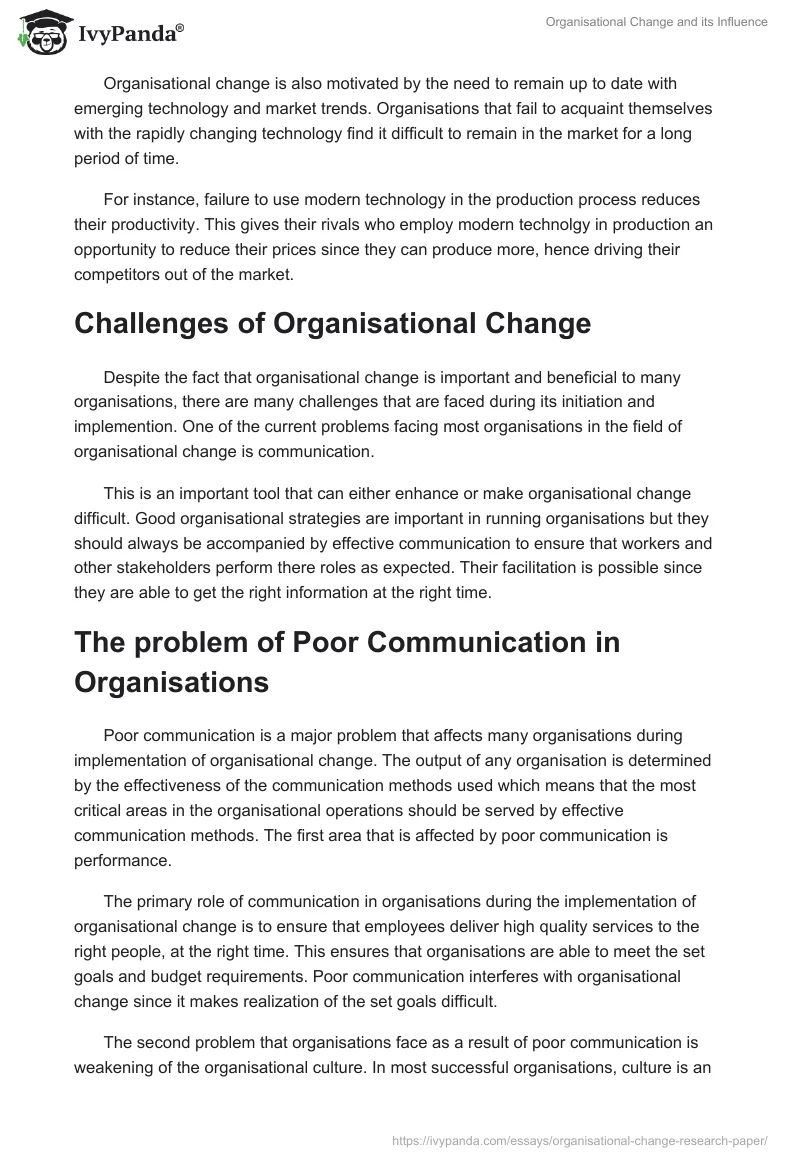 Organisational Change and its Influence. Page 2