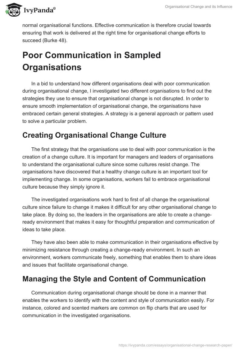 Organisational Change and its Influence. Page 4