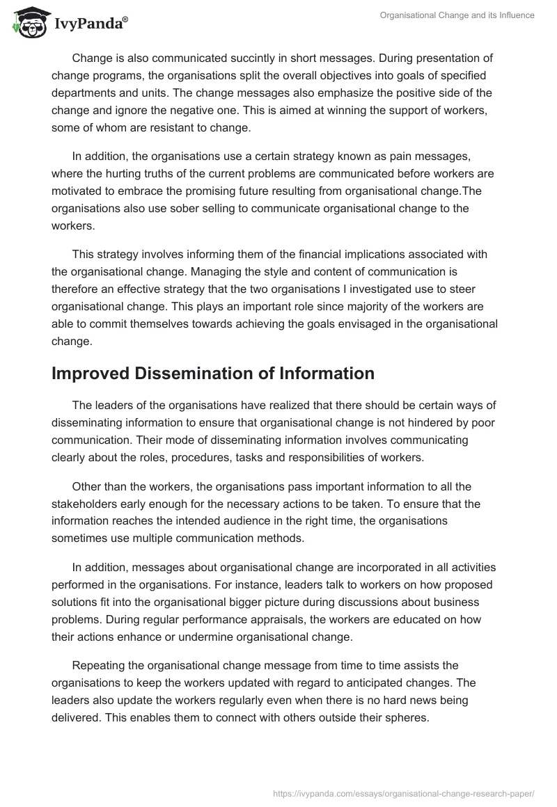 Organisational Change and its Influence. Page 5