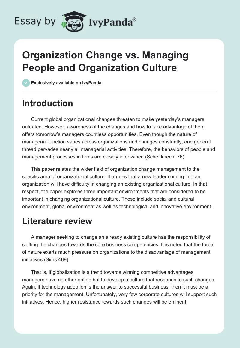 Organization Change vs. Managing People and Organization Culture. Page 1