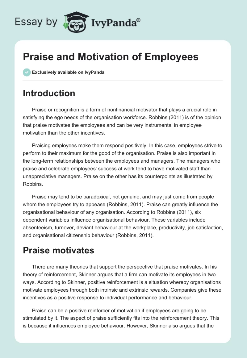 Praise and Motivation of Employees. Page 1