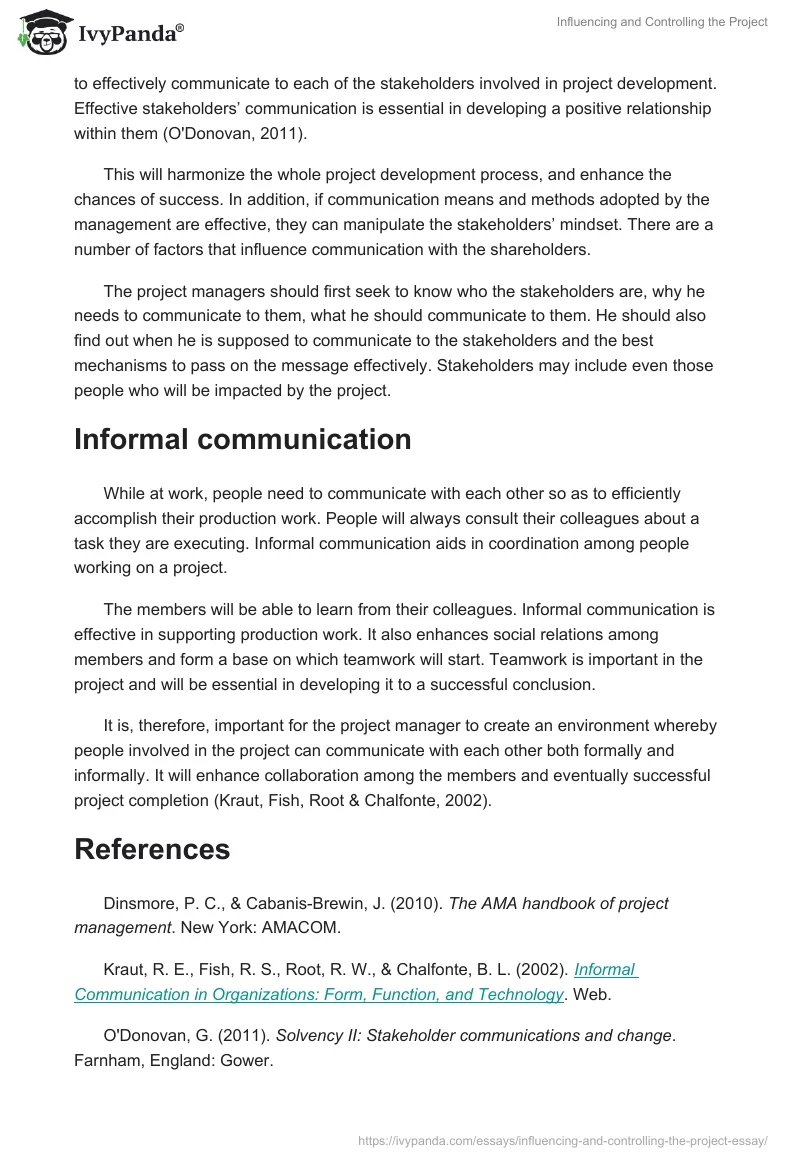Influencing and Controlling the Project. Page 2