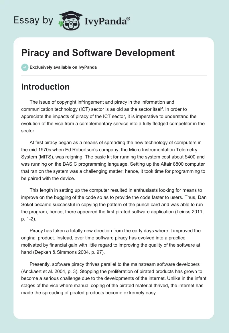 Piracy and Software Development. Page 1