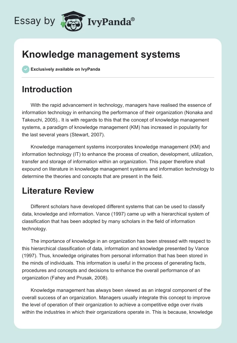 Knowledge management systems. Page 1