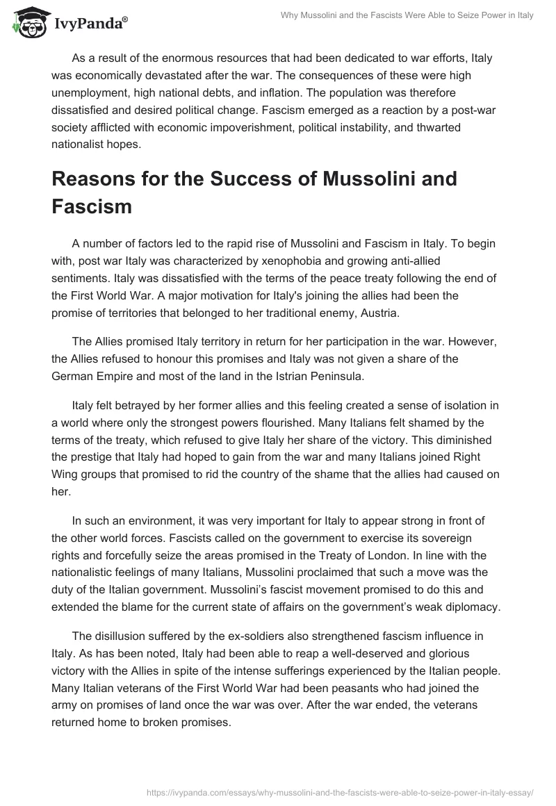 Why Mussolini and the Fascists Were Able to Seize Power in Italy. Page 2