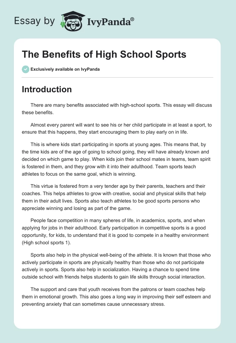 The Benefits of High School Sports. Page 1