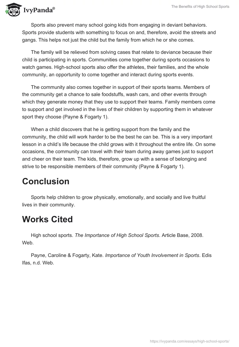 The Benefits of High School Sports. Page 2
