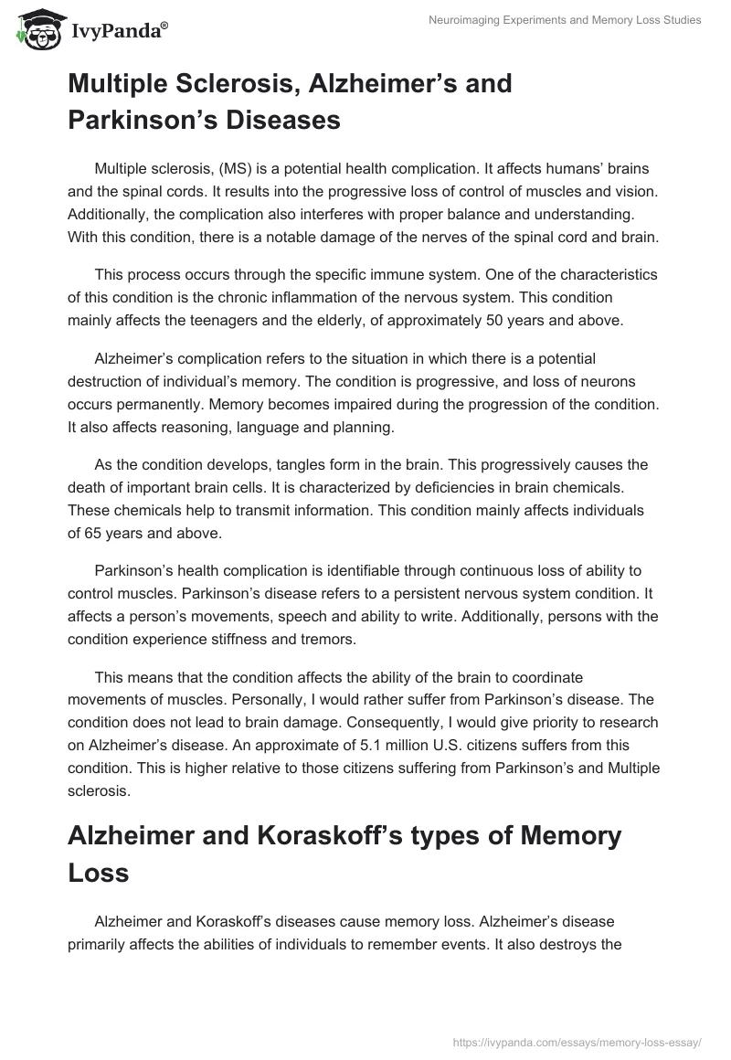 Neuroimaging Experiments and Memory Loss Studies. Page 5