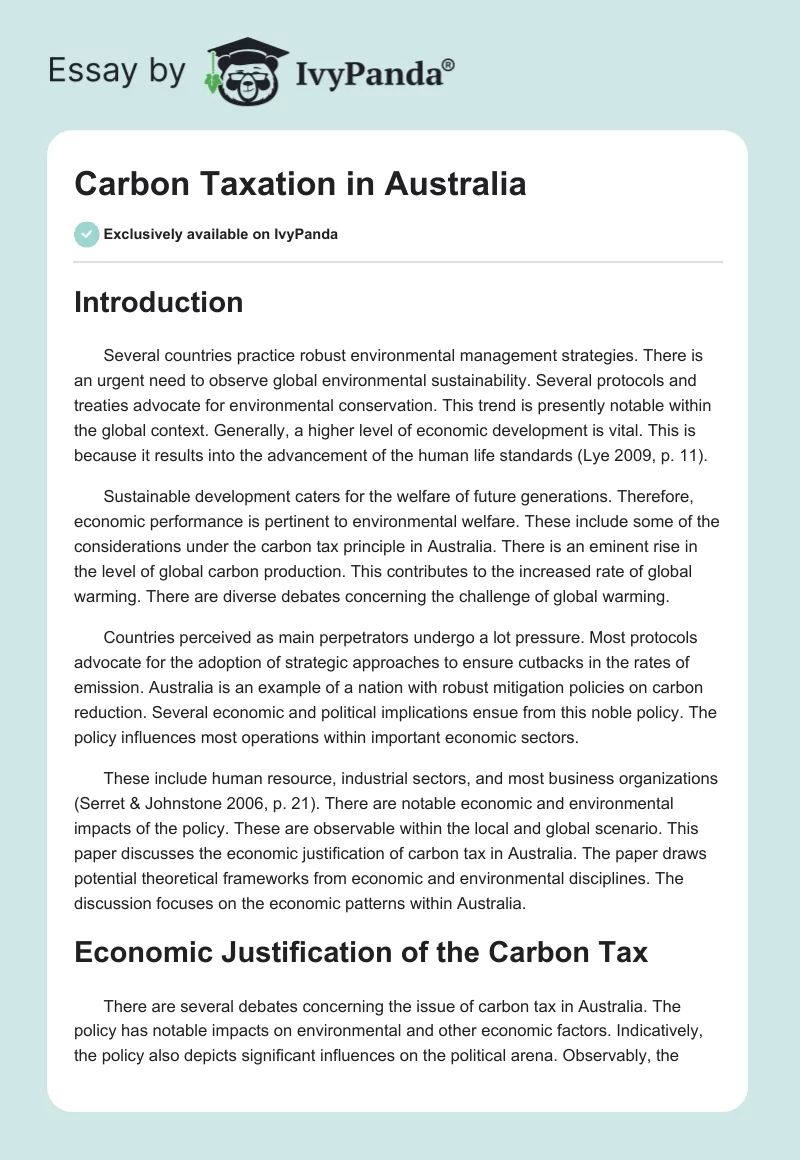 Carbon Taxation in Australia. Page 1